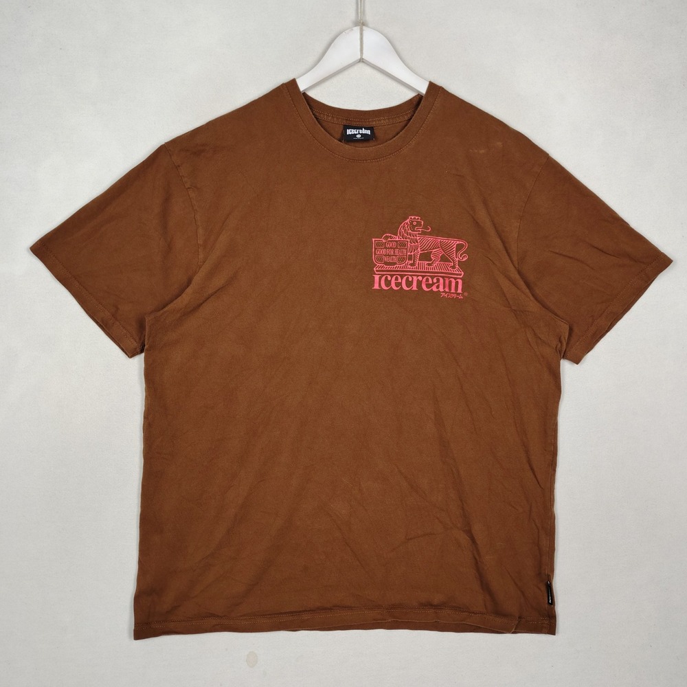 Icecream Men Brown Pink Lion Graphic T-Shirt 2XL Streetwear Short Sleeve Tee
